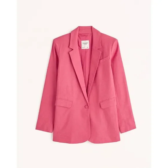 Abercrombie Hot Pink Linen Blend Boyfriend Blazer Size XS NWT - Picture 5 of 12